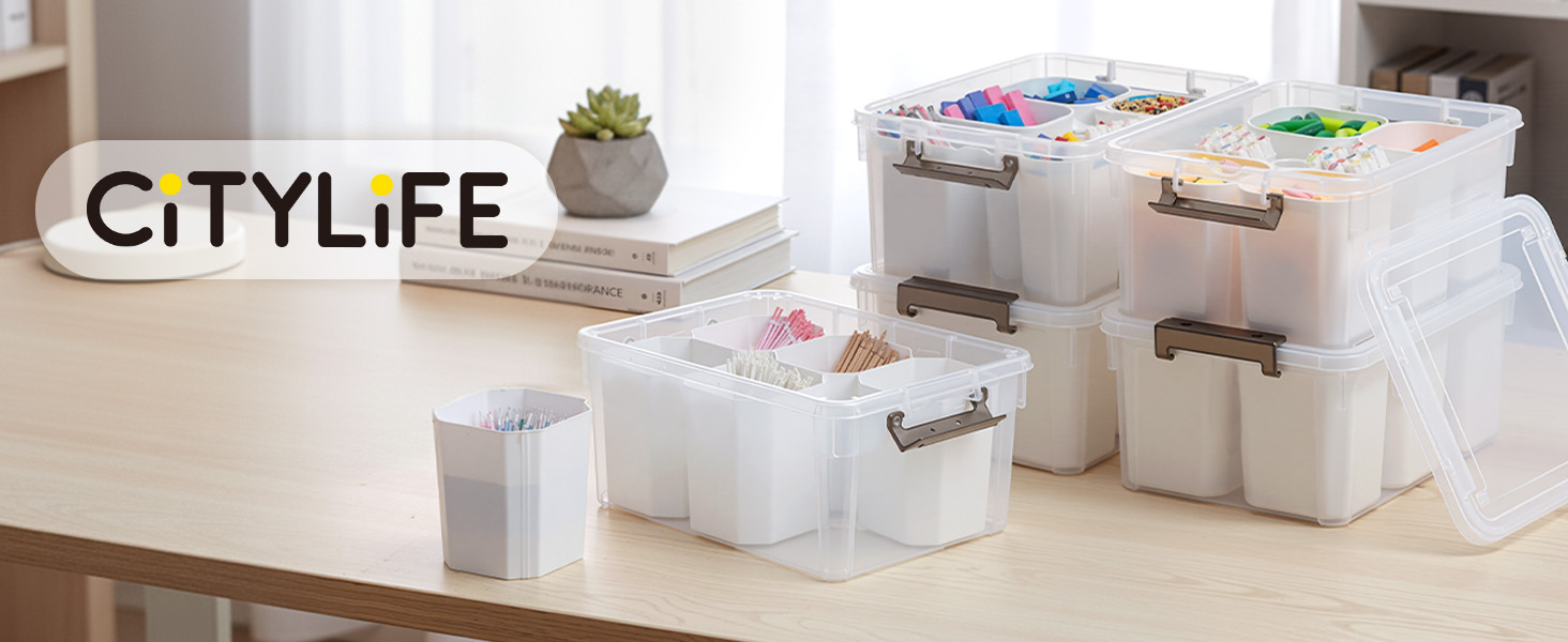 366DAYS 17個SET Citylife 17 QT Plastic Storage Bins with Detachable Inserts